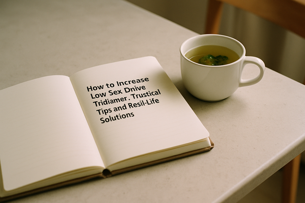 alt_text: A journal and a cup of herbal tea on a kitchen table, evoking calm and self-reflection.