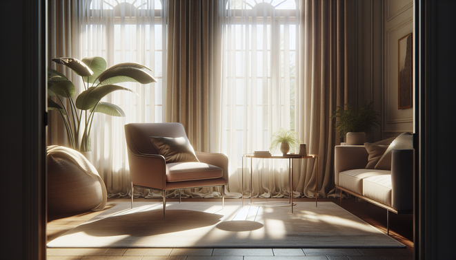 alt_text: A tranquil living room corner bathed in soft morning light, featuring a cozy armchair and side table.