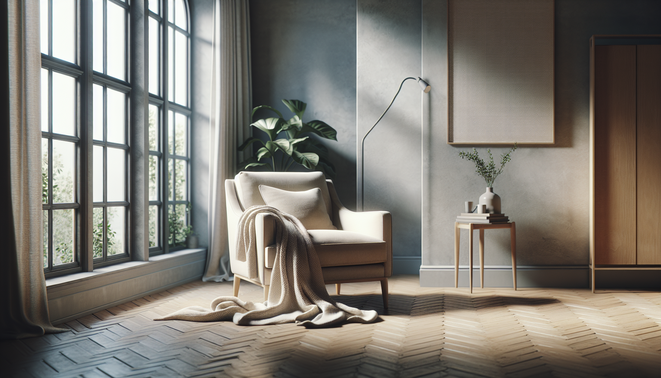 alt_text: A cozy living room corner with an armchair and a blanket, suggesting a peaceful environment.