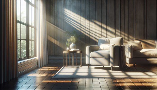 alt_text: A cozy living room corner featuring an armchair and warm morning light.
