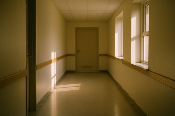 alt_text: A serene hallway bathed in soft light, creating a calm atmosphere.